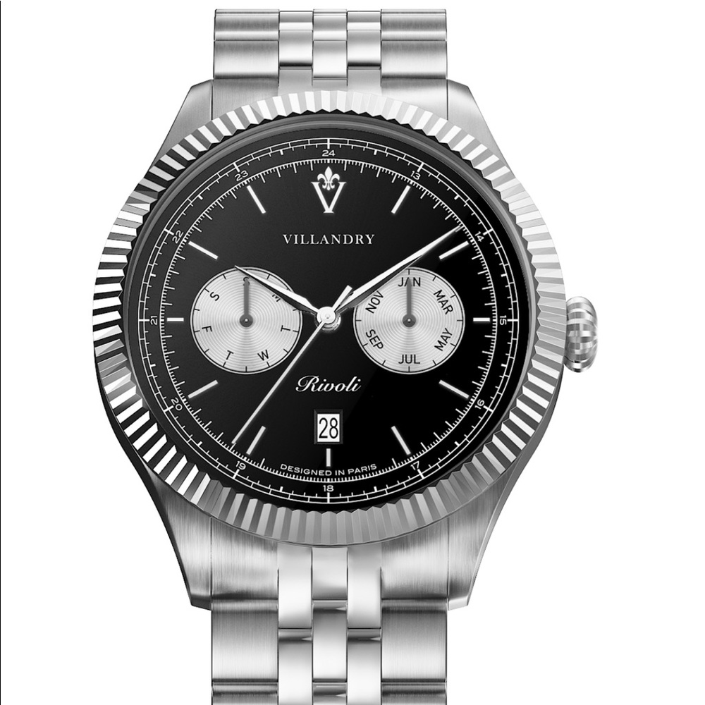 Villandry Acier Noir Et Blanc Watch NIB